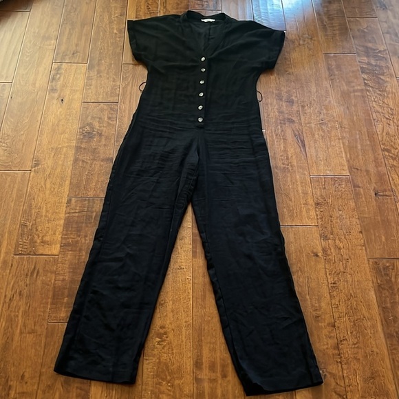 MNG Viscose Button Front Jumpsuit V Neck Black Size XS - Picture 4 of 11